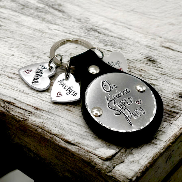 Porte-clés personnalisé en cuir – Porte Clé Papy - Cadeau Fête des Grands-Pères