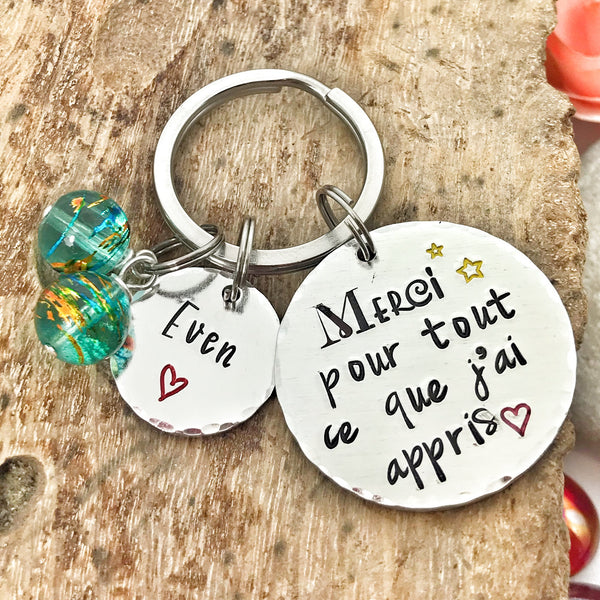 Hand Stamped Maitresse Gift, French Teacher Keyring, Gift French Teacher