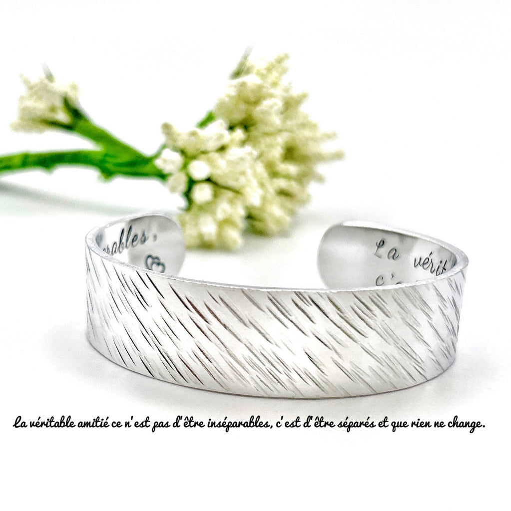 Stamped Message Cuff Bangle, Custom Metal Bangle, Hand Stamped Silver Cuff