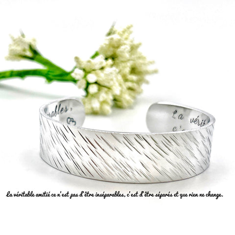 Stamped Message Cuff Bangle, Custom Metal Bangle, Hand Stamped Silver Cuff