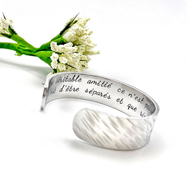 Stamped Message Cuff Bangle, Custom Metal Bangle, Hand Stamped Silver Cuff