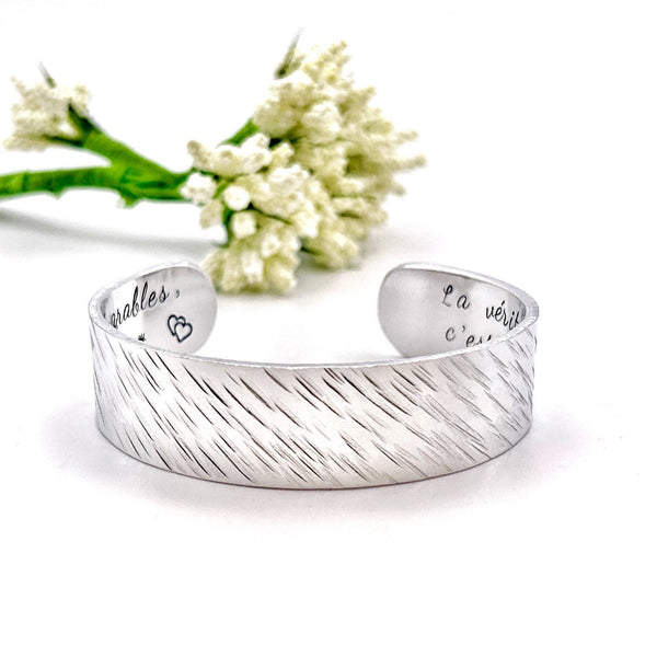 Stamped Message Cuff Bangle, Custom Metal Bangle, Hand Stamped Silver Cuff