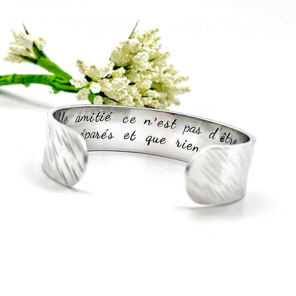 Stamped Message Cuff Bangle, Custom Metal Bangle, Hand Stamped Silver Cuff