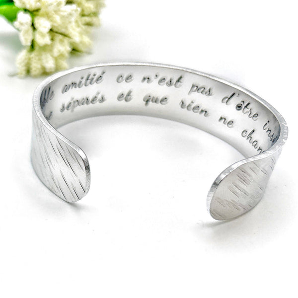Stamped Message Cuff Bangle, Custom Metal Bangle, Hand Stamped Silver Cuff