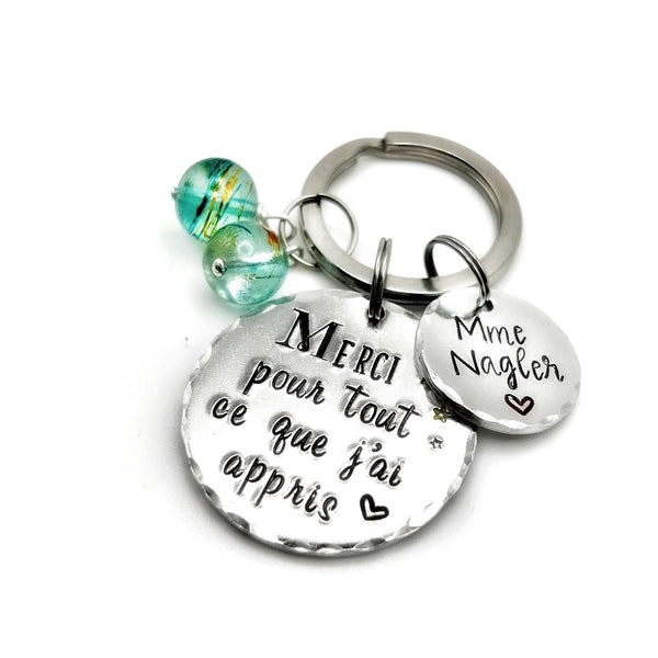 Hand Stamped Maitresse Gift, French Teacher Keyring, Gift French Teacher