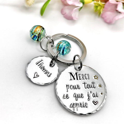 Hand Stamped Maitresse Gift, French Teacher Keyring, Gift French Teacher