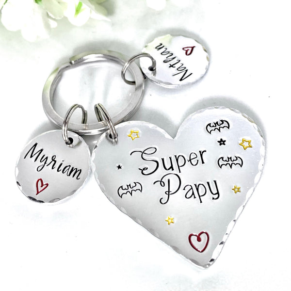 Porte Clé Personnalisé Papy, Super Papy, Cadeau Papi, Cadeau Noël Papy Papi, Fête des Grand-Pères Cadeau