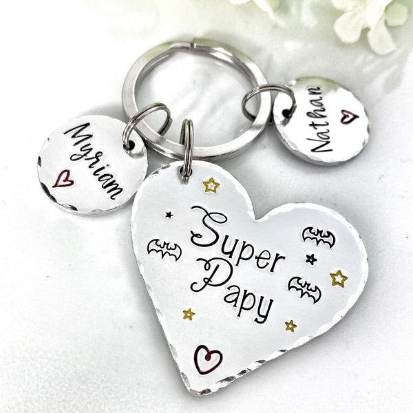 Porte Clé Personnalisé Papy, Super Papy, Cadeau Papi, Cadeau Noël Papy Papi, Fête des Grand-Pères Cadeau