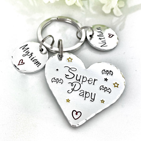 Porte Clé Personnalisé Papy, Super Papy, Cadeau Papi, Cadeau Noël Papy Papi, Fête des Grand-Pères Cadeau