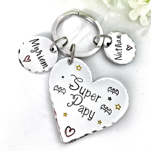 Porte Clé Personnalisé Papy, Super Papy, Cadeau Papi, Cadeau Noël Papy Papi, Fête des Grand-Pères Cadeau