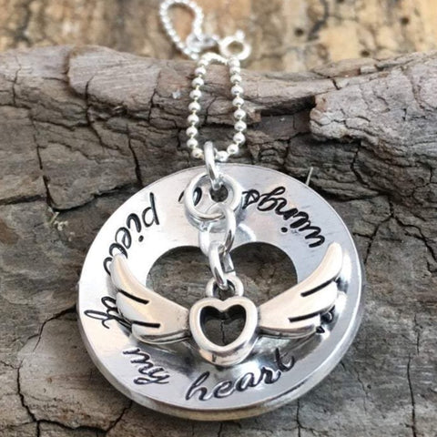 Hand Stamped Memorial Necklace ' A piece of my heart has wings'