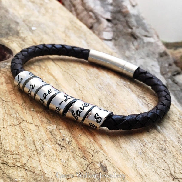 Mens Scroll Bracelet, Mens Secret Message Leather Bracelet