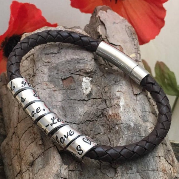 Mens Scroll Bracelet, Mens Secret Message Leather Bracelet