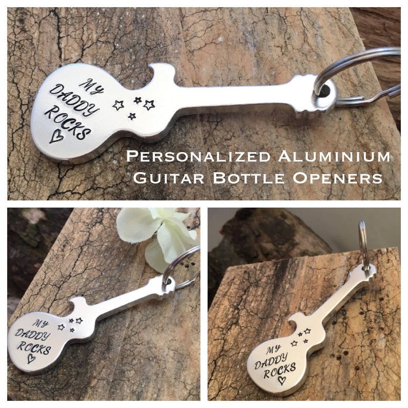 Stamped Guitar Bottle Opener 'My Daddy Rocks'