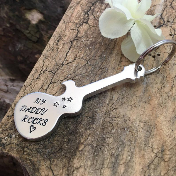 Stamped Guitar Bottle Opener 'My Daddy Rocks'