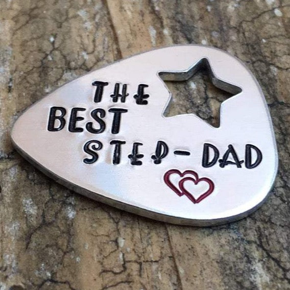 Hand Stamped Guitar Pick Step Dad