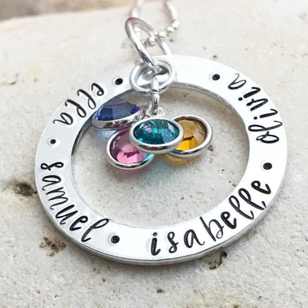 Birthstone Name Washer Necklace