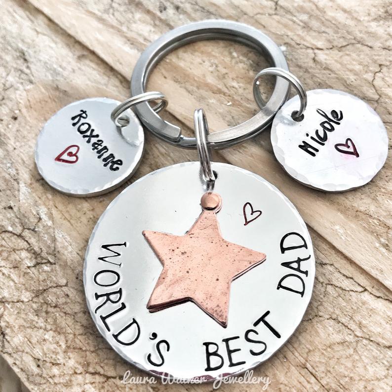 Hand Stamped Keychain Dad 'This Dad Belongs to'