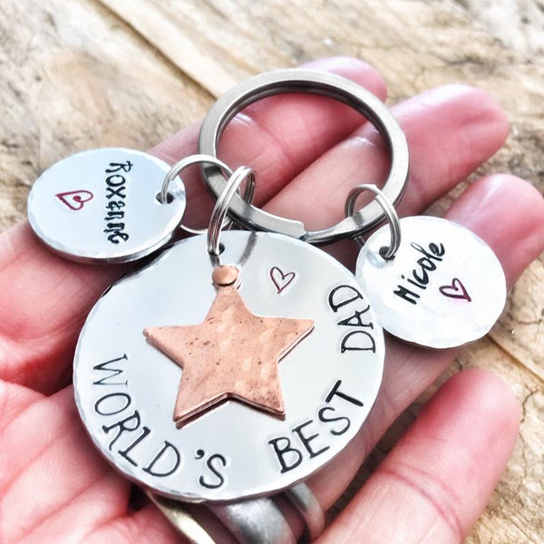 Hand Stamped Keychain Dad 'This Dad Belongs to'