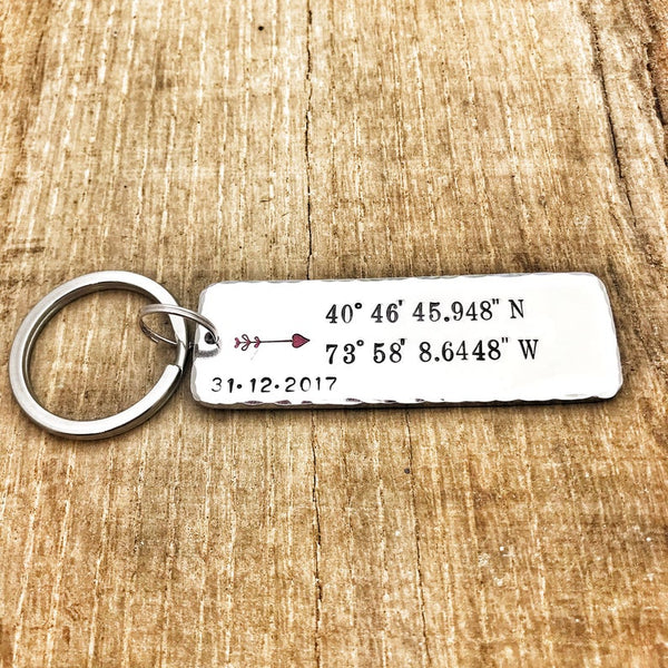 GPS Coordinates 'Arrow' Keychain