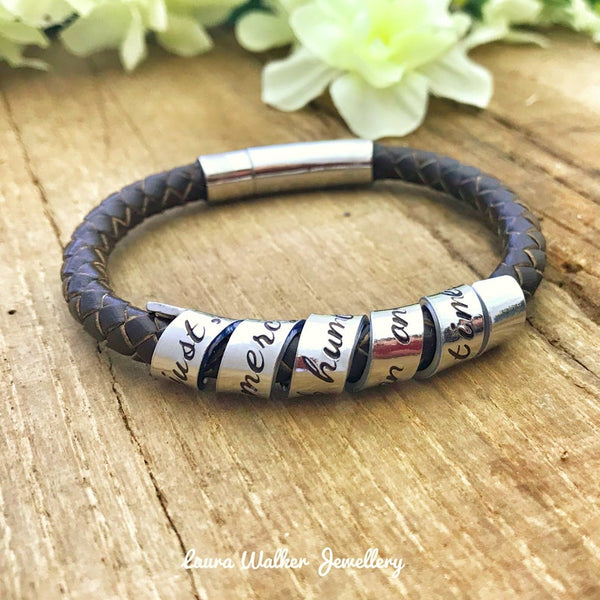 Mens Scroll Bracelet, Mens Secret Message Leather Bracelet
