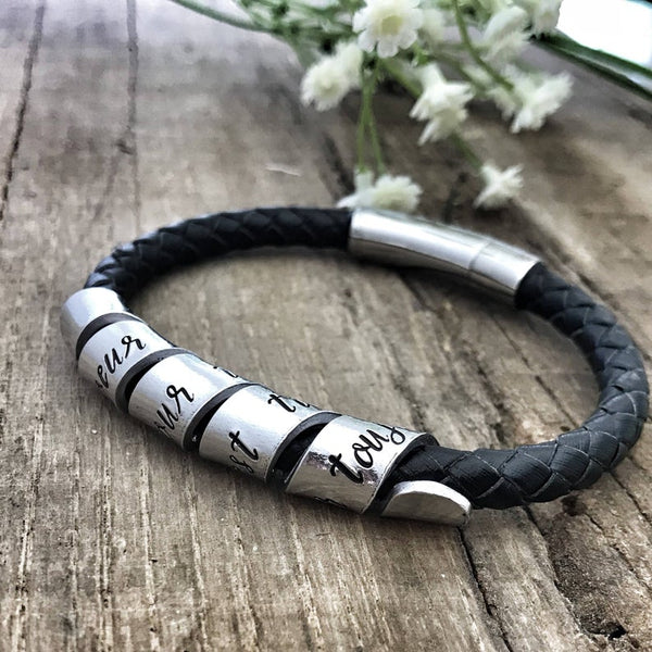 Mens Scroll Bracelet, Mens Secret Message Leather Bracelet