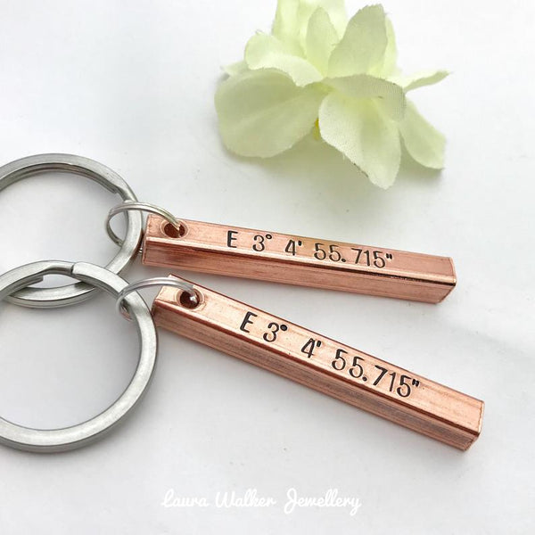 Copper GPS Bar Keychain, Copper Gift, Husband Keychain