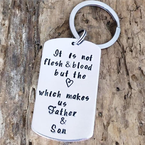 Keychain for Step-Father 'Not Flesh & Blood'