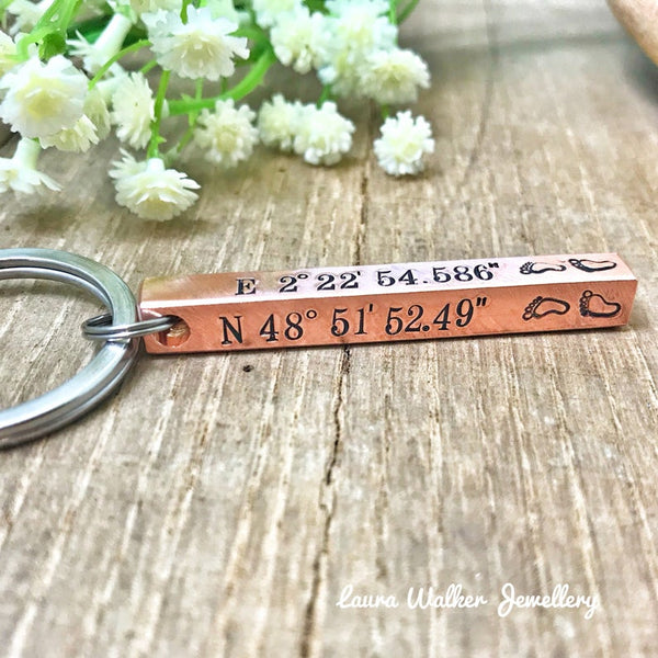 Copper GPS Bar Keychain, Copper Gift, Husband Keychain