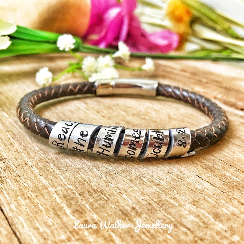 Mens Scroll Bracelet, Mens Secret Message Leather Bracelet
