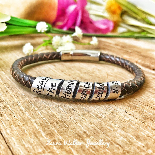 Mens Scroll Bracelet, Mens Secret Message Leather Bracelet