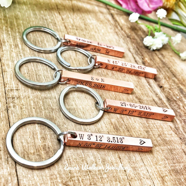 Copper GPS Bar Keychain, Copper Gift, Husband Keychain