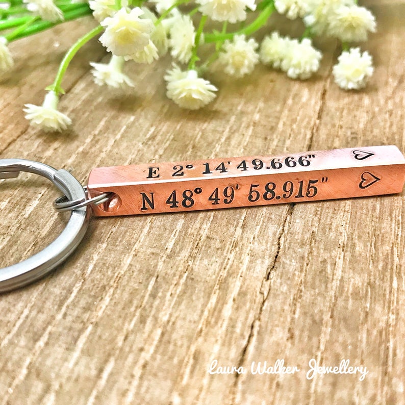 Copper GPS Bar Keychain, Copper Gift, Husband Keychain