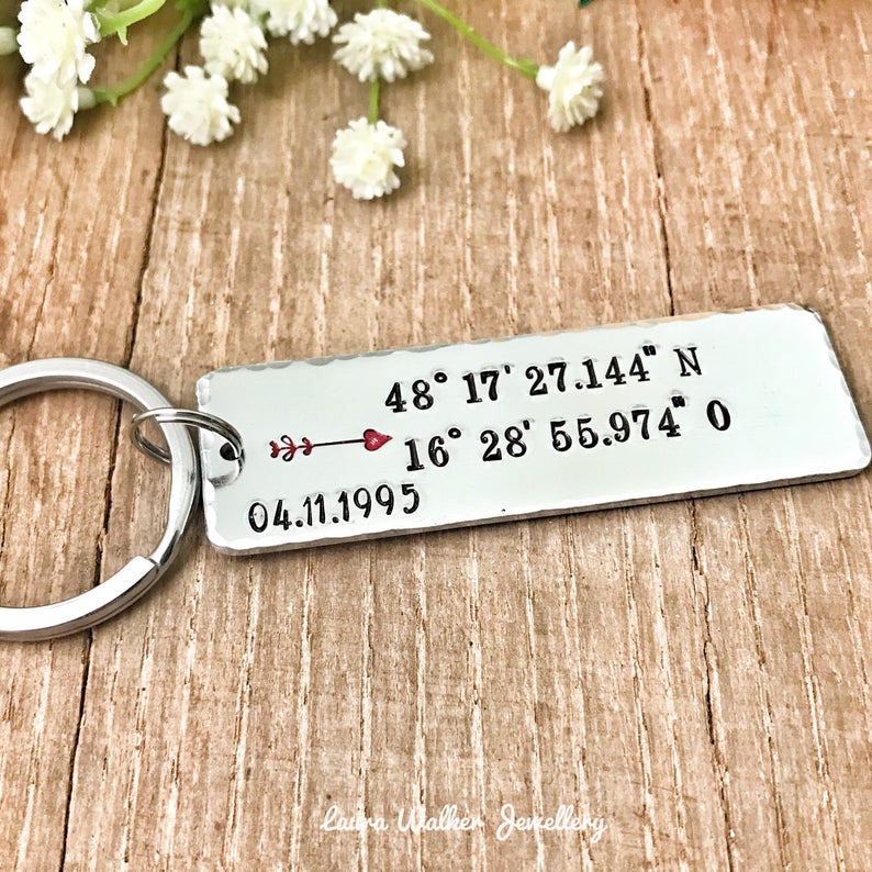 GPS Coordinates 'Arrow' Keychain
