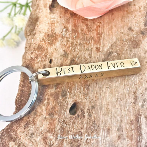 Brass Bar Keychain, Hand Stamped Brass Bar