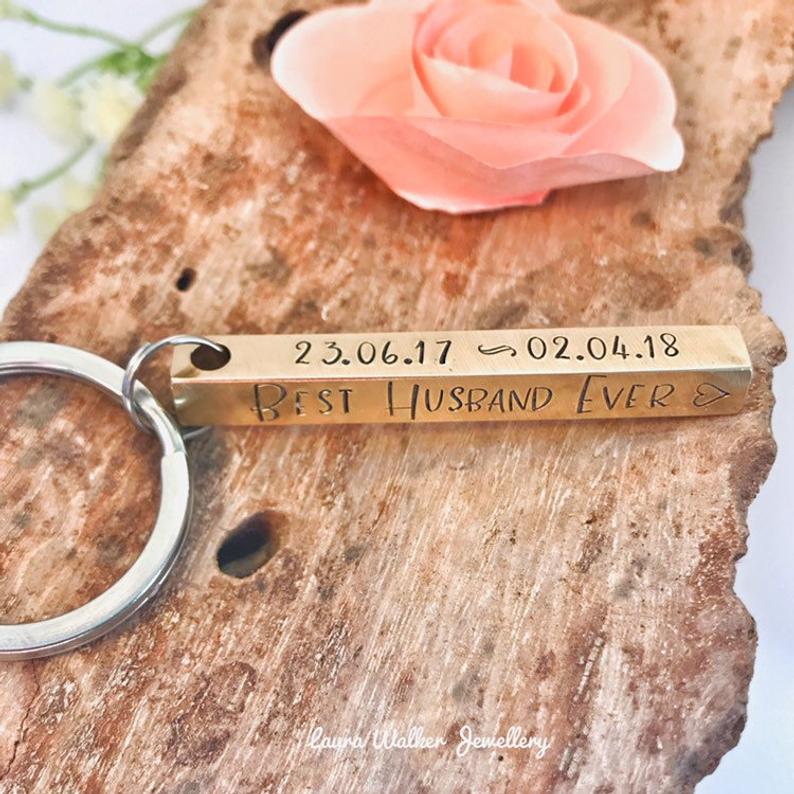 Brass Bar Keychain, Hand Stamped Brass Bar