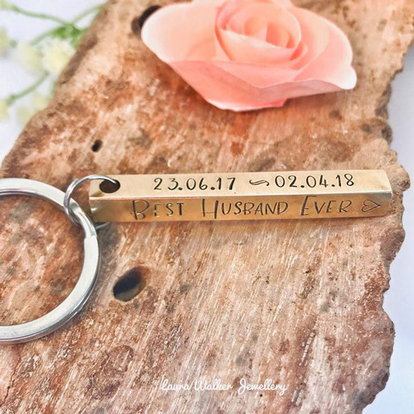 Brass Bar Keychain, Hand Stamped Brass Bar