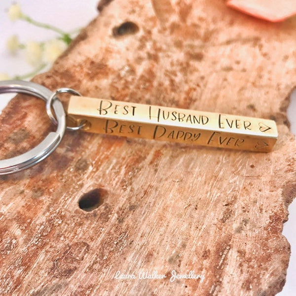 Brass Bar Keychain, Hand Stamped Brass Bar