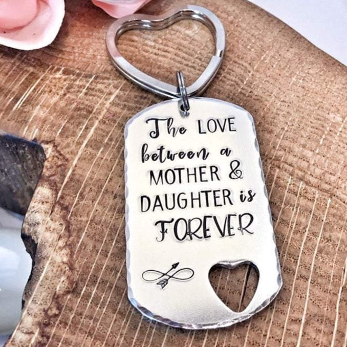 Hand Stamped Keychain 'The Love between a Mother & Daughter'
