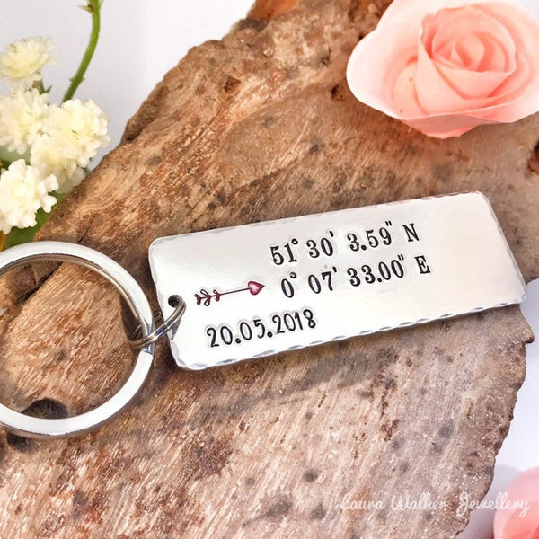 GPS Co-Ordinate Keychain 'Love Arrow'