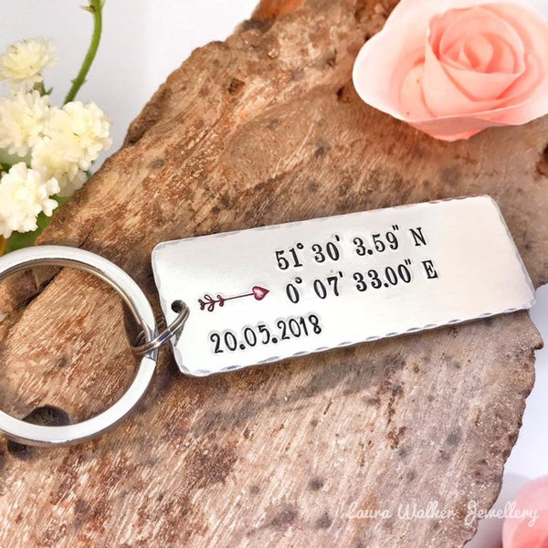 GPS Coordinates 'Arrow' Keychain
