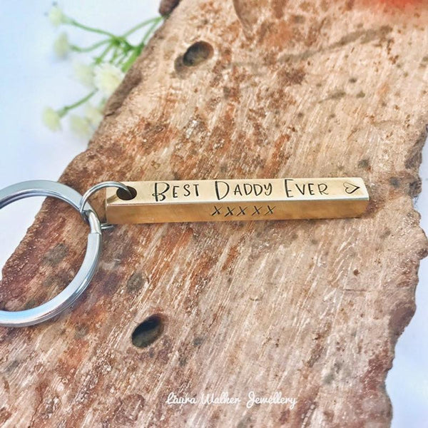 Brass Bar Keychain, Hand Stamped Brass Bar