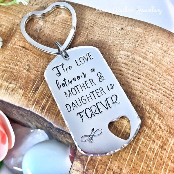Hand Stamped Keychain 'The Love between a Mother & Daughter'