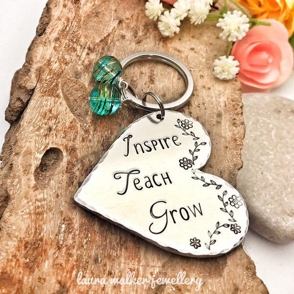 Teacher Keychain, 'Inspire, Teach, Grow'