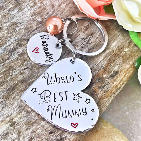 Hand Stamped Keychain Mummy, Mum, Gran 'The World's Best'