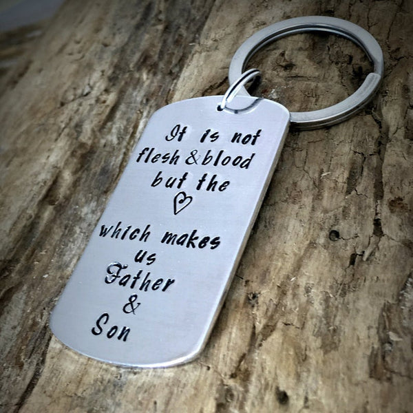 Keychain for Step-Father 'Not Flesh & Blood'