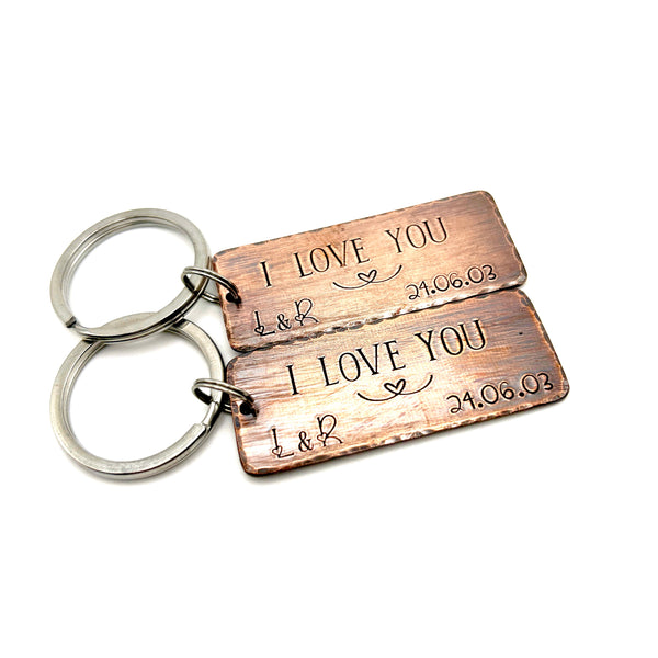 Couples Copper Keychains 'I Love You', Valentines Gift Idea