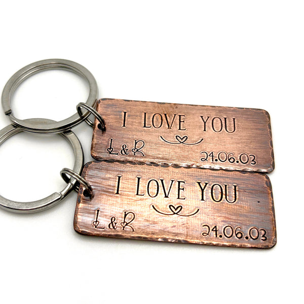 Couples Copper Keychains 'I Love You', Valentines Gift Idea