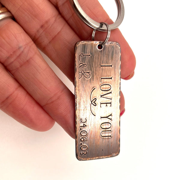 Couples Copper Keychains 'I Love You', Valentines Gift Idea