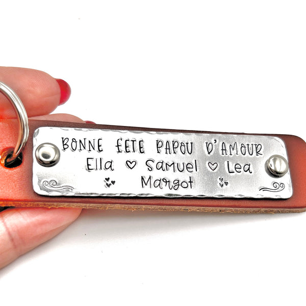 Cadeau Fête des Grand-Pères, Porte Clé Personnalisé pour Papy avec Noms